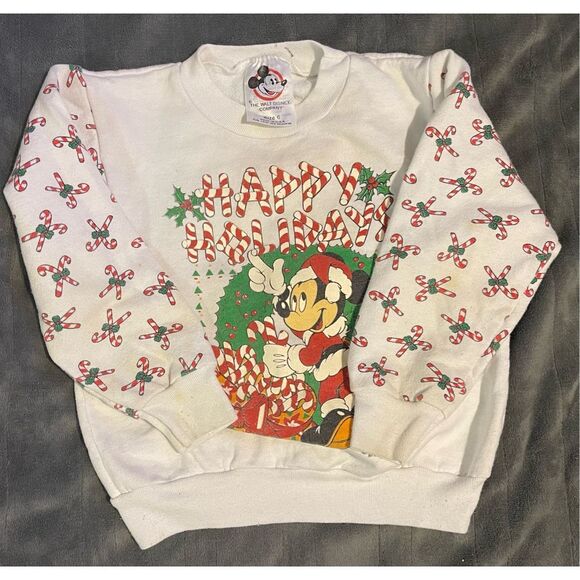 Vintage The Walt Disney Company Youth Mickey Mouse Doublesided Christmas Sweatsh - Picture 2 of 8